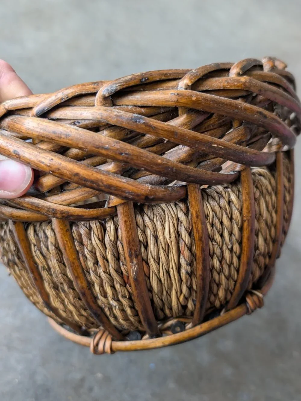 Vintage Brown Wicker Straw Basket Planters Set of Two